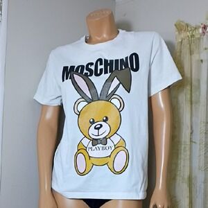 Moschino White Tee‎ with Bear and Bunny Ears Size S